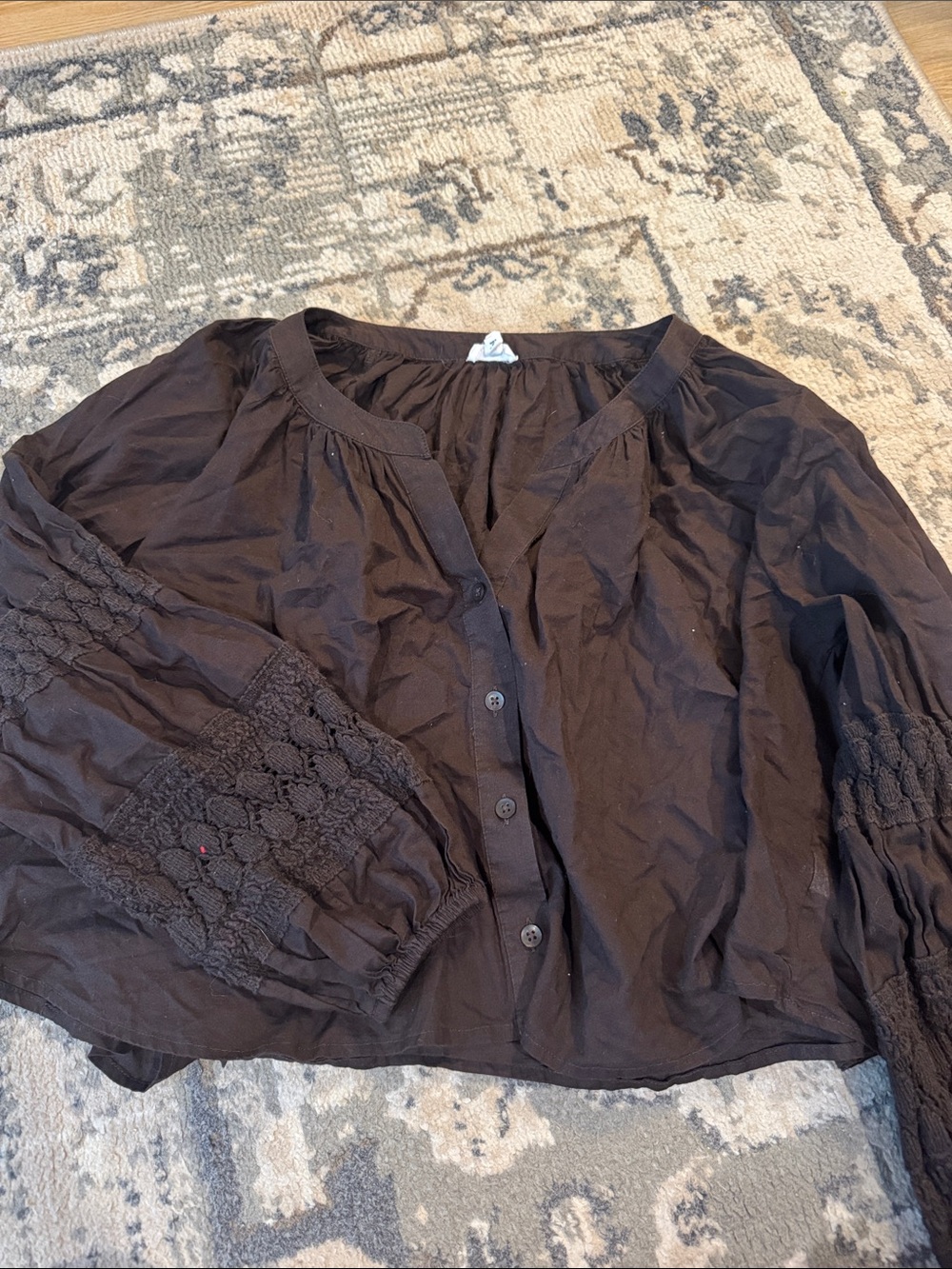 Espresso Brown Button-Front Women’s Peasant Blouse